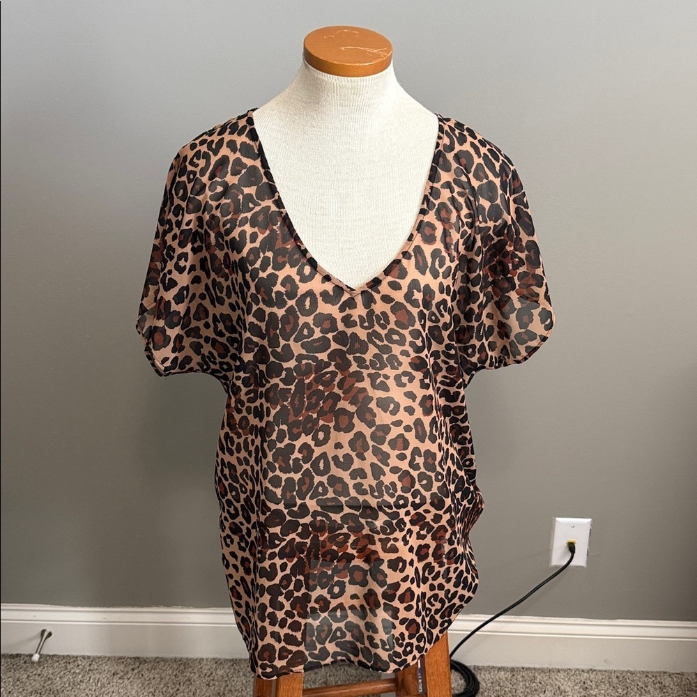 Show Me Your Mumu - Leopard Print Sheer Tunic Blouse - Size Large - Gently Used!